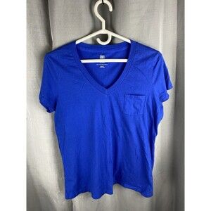 Faded Glory Womens  Sz L  Royal Blue V-Neck Short Sleeve Pocket T-Shirt